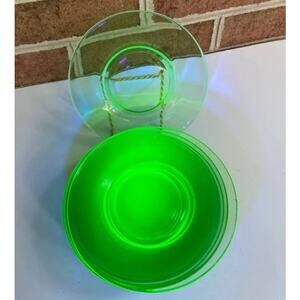 Vtg Green Uranium Depression Glass Plate Saucer 6" UV Glows PAIR of 2